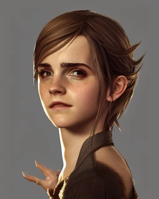 Prompt: final fantasy portrait of emma watson, au naturel, hyper detailed, digital art, trending in artstation, cinematic lighting, studio quality, smooth render, unreal engine 5 rendered, octane rendered, art style by klimt and nixeu and ian sprigger and wlop and krenz cushart.