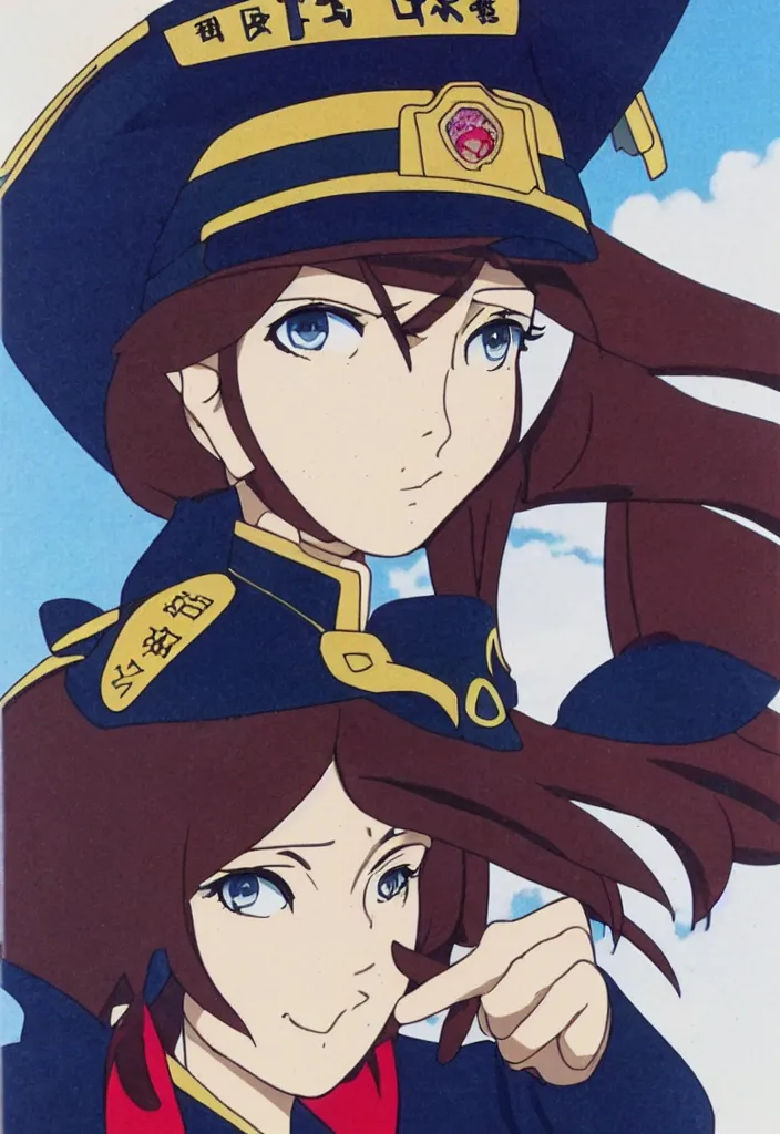 Prompt: close - up portrait of police woman, animation cel for anime movie, designed by haruhiko mikimoto, studio trigger, gainax, subtle colors