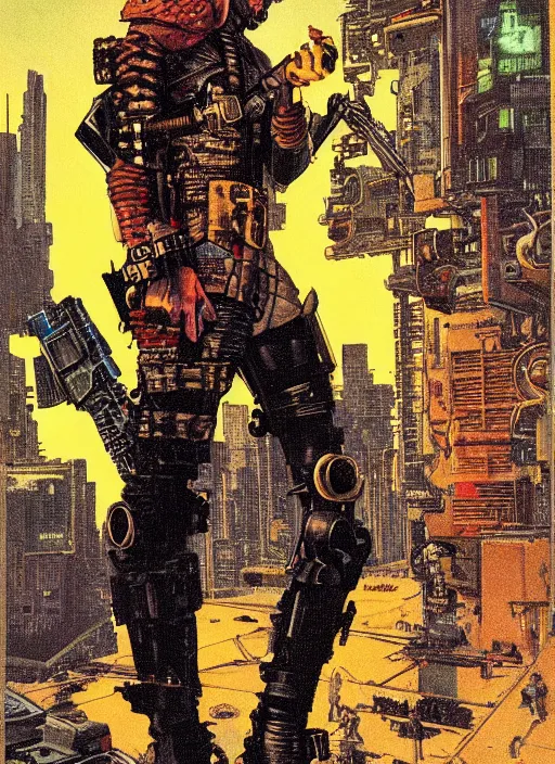 Image similar to cyberpunk mercenary. portrait by clyde caldwell and mœbius and will eisner and gil elvgren