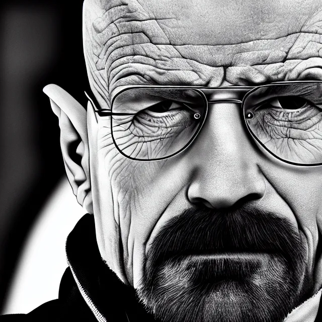 Image similar to walter white, black and white, staring at camera, 4 k