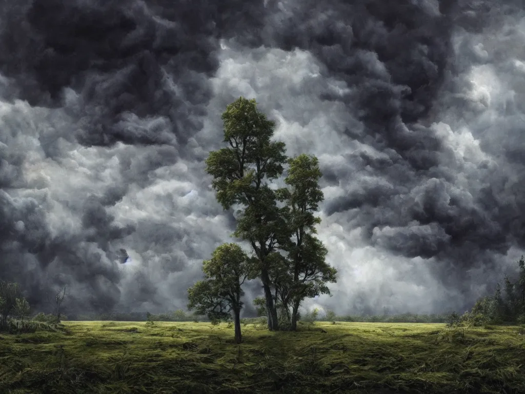 Image similar to detailed landscape, forests. very detailed dark super storm, hyper realistic clouds, impressive, magical, very atmospheric, smoke boiling, cinematic, deep, very high complexity, stunning, dramatic masterpiece, chiaroscuro, in the style of david holland and laura den hertog and michael creese, very detailed. 4 k