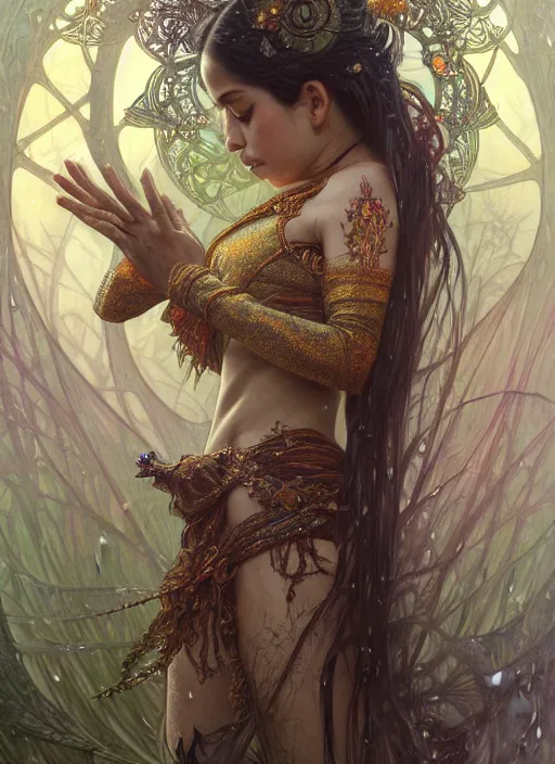 Prompt: kuntilanak on tree, d & d, wet, shiny, fantasy, intricate, elegant, higly detailed, dramatically art, ultra definition, digital painting, artstation, concept art, smooth, sharp focus, illustration, art by artgerm and greg rutkowski and alphonse mucha and garis edelweiss