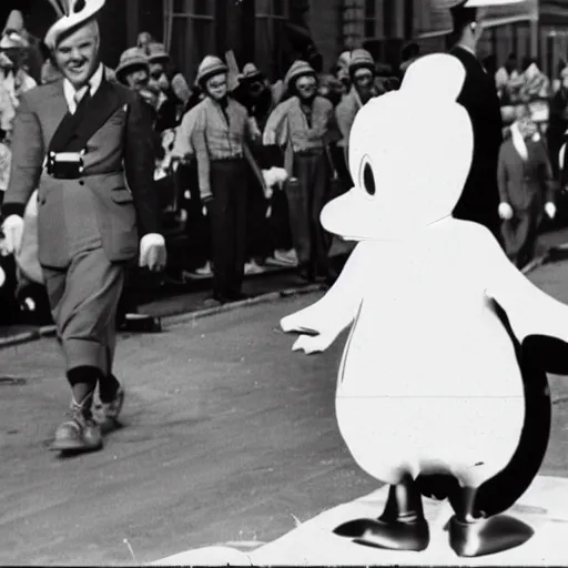 Prompt: Donald Duck at a German parade in 1936