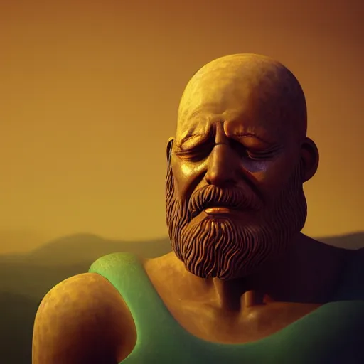 Image similar to digital painting of the biblical GOD, is crying in tears and is very sad and sorrow , after creating humans, ,octane render, retro,