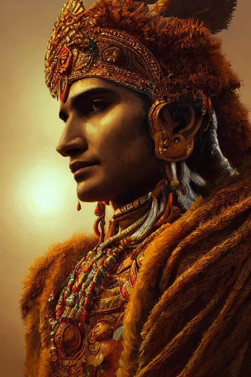 Image similar to indian god, close - up portrait, powerfull, intricate, elegant, volumetric lighting, scenery, digital painting, highly detailed, artstation, sharp focus, illustration, concept art, ruan jia, steve mccurry