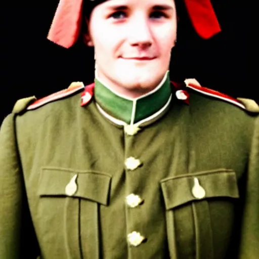 Image similar to Justin Truedau wearing a german soldier's uniform, colorized