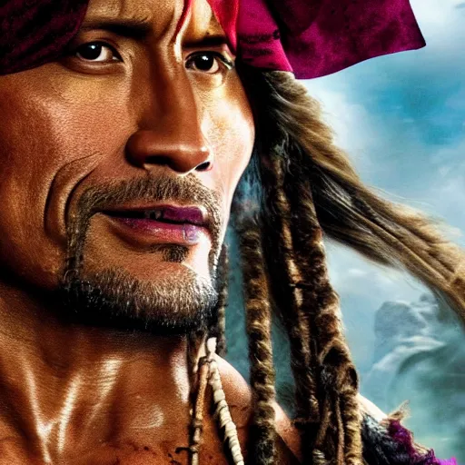 Image similar to Dwayne Johnson in Pirates of the Caribbean detail 4K quality super realistic