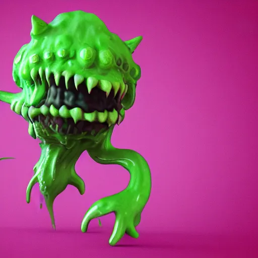 Image similar to slime monster made of Mucus, snot, pus, hair, ighly detailed, 3d, octane render, bright colors, digital painting, trending on artstation, sharp focus