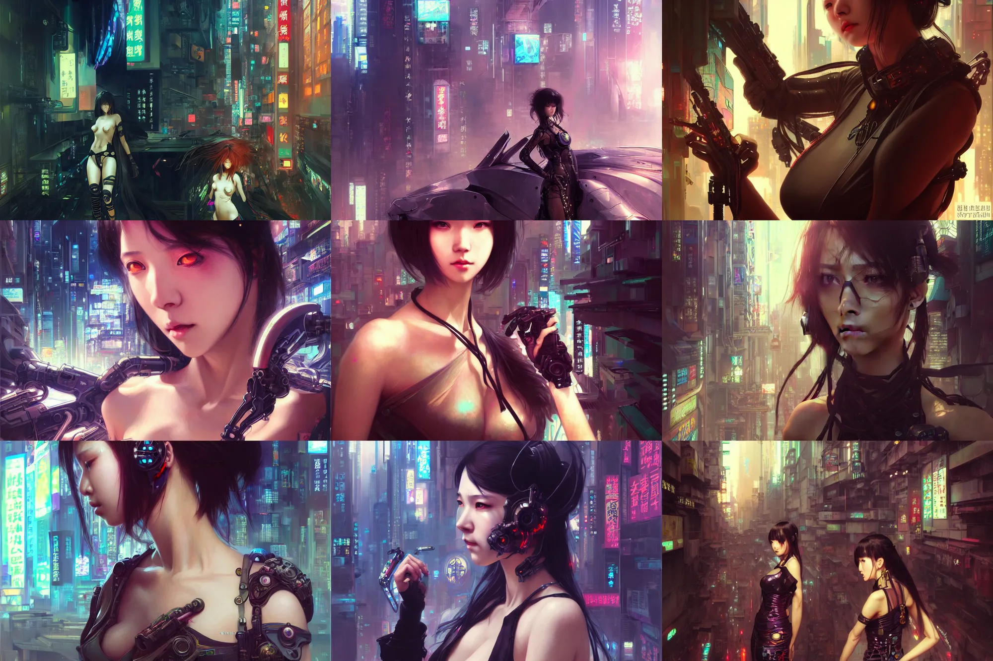 Image similar to ultra realistic beautiful cyberpunk kowloon techno art, beautiful alluring anime woman, sci - fi, fantasy, intricate, elegant, highly detailed, digital painting, artstation, concept art, smooth, sharp focus, illustration, art by wlop and artgerm and alphonse mucha and tian zi and krenz cushart and greg rutkowski