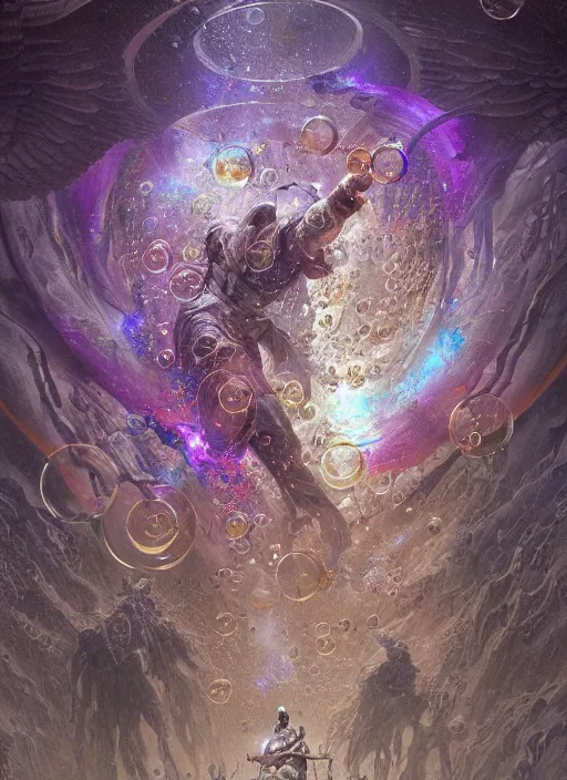 Image similar to inner schema of soul is an occult graph made of iridescent bubbles, trending on ArtStationHQ, hyperdetailed DnD painting by Dariusz Zawadski and Greg Rutkowski and James Gurney