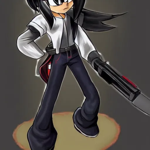 Image similar to shadow the hedgehog wearing a white pressed shirt with pocket protector, nerd
