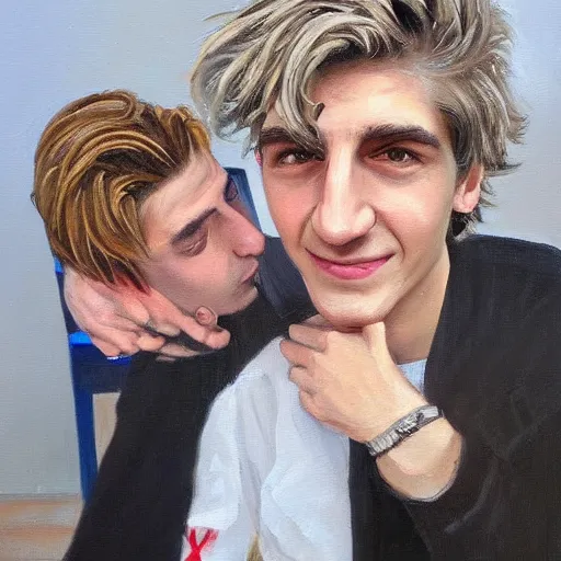 Image similar to Portrait of xQc with Pepega , oil painting