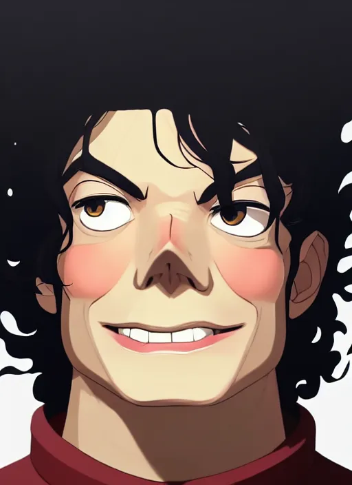 Prompt: centered!! macro head portrait of medieval handsome smiley king michael jackson, artstation, detailed cartoon, elegant, digital painting, concept art, smooth, sharp focus, illustration, ghibli, makoto shinkai, don bluth, fujita goro, jean giraud, akihiko yoshida, tom whalen 8 k