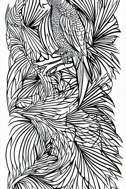 Image similar to parrot, fractal, ink drawing, line art colouring page