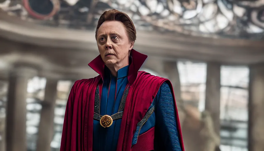 Image similar to portrait cosplay Christopher Walken as Doctor Strange, photography 4k, ultra wide, f1.8 anamorphic, bokeh, 4k,