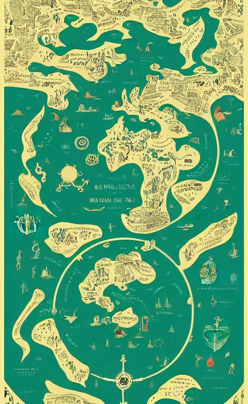 Image similar to a poster with a map on it, poster art by victo ngai, behance contest winner, environmental art, lovecraftian, intricate, infographic, marginalia, unreal engine, epic