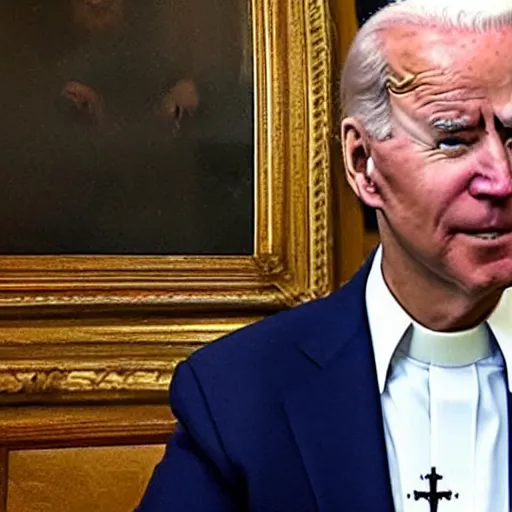 Prompt: joe biden as a priest in the church of satan,