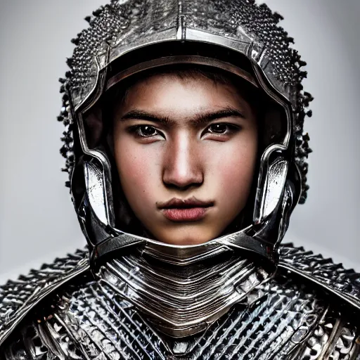 Prompt: a portrait of a beautiful young male wearing an armor made of diamond , photographed by andrew thomas huang, artistic