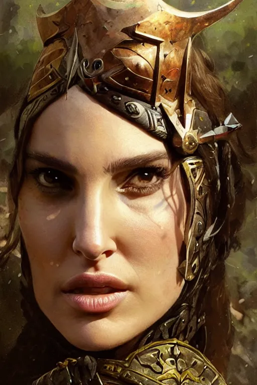 Image similar to natalie portman, legendary warrior, heroic, lord of the rings, tattoos, decorative ornaments, battle armor, by carl spitzweg, ismail inceoglu, vdragan bibin, hans thoma, greg rutkowski, alexandros pyromallis, perfect face, fine details, realistic shading photorealism