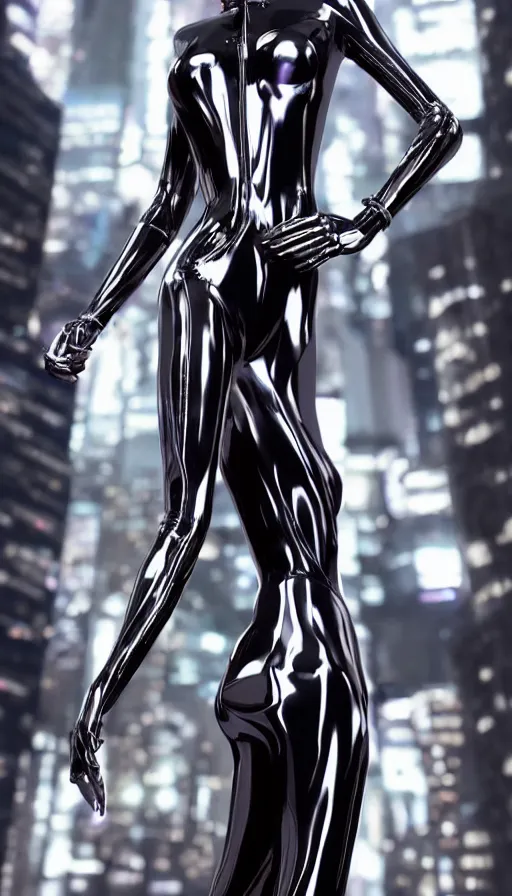 Futuristic Woman Black Skintight Suit On Stock Photo 1284241477