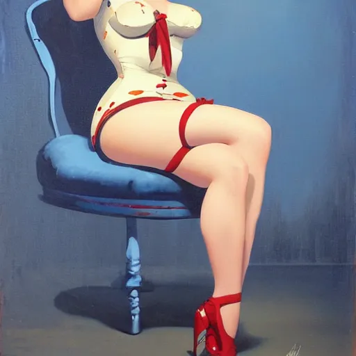 Prompt: a painting in the style of gil elvgren and in the style of james jean.