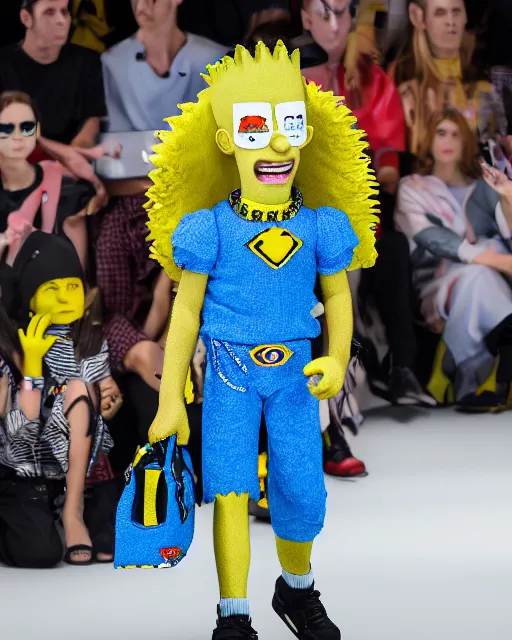 Prompt: Bart simpson hyperrealistic and heavy detailed balenciaga runway show of bart simpson , Leica SL2 50mm, vivid color, high quality, high textured