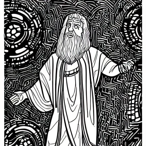 Image similar to coloring book page of Moses from the Bible as seen in Disney Pixar's Up (2009)