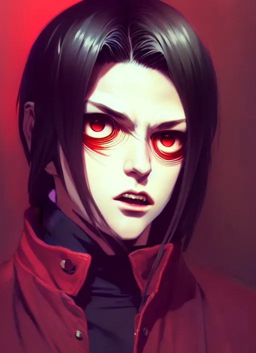 Prompt: a comic portrait of an modern vampire, fine - face, realistic shaded perfect face, fine details. night setting. very anime style. realistic shaded lighting poster by ilya kuvshinov katsuhiro, magali villeneuve, artgerm, jeremy lipkin and michael garmash, rob rey and kentaro miura style, trending on art station