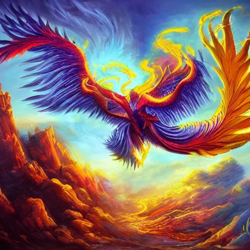 Image similar to fantasy art phoenix rising from ashes