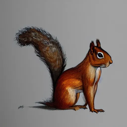 Image similar to a cute squirrel standing on four legs in profile, drawn in concept art style