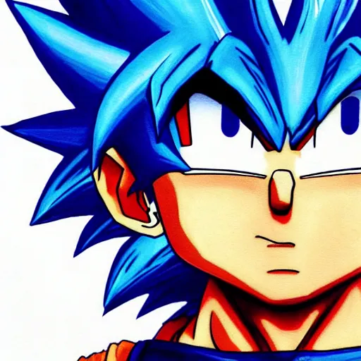 Image similar to ultra realistic portrait painting of a fusion of sonic and goku, art by akira toriyama, 4 k, dragon ball, artstyle, cel shaded, highly detailed, epic lighting