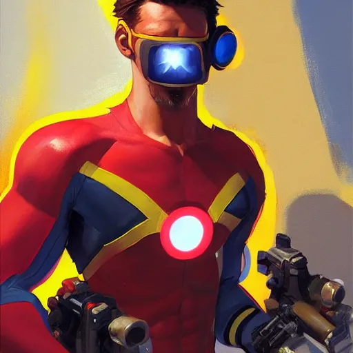 Image similar to greg manchess portrait painting of scott summers aka cyclops as overwatch character, medium shot, asymmetrical, profile picture, organic painting, sunny day, matte painting, bold shapes, hard edges, street art, trending on artstation, by huang guangjian and gil elvgren and sachin teng