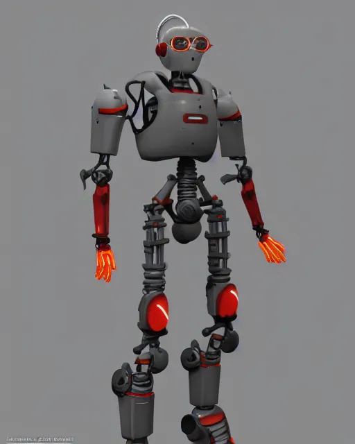 Image similar to full body 3d render of gordon freeman as a robot, studio lighting, white background, blender, trending on artstation, 8k, highly detailed