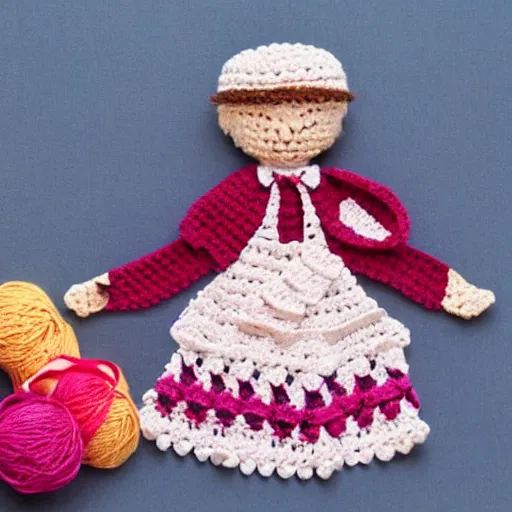 Image similar to product image of a cute crochet grandma made of crochet who's making a crochet. high resolution