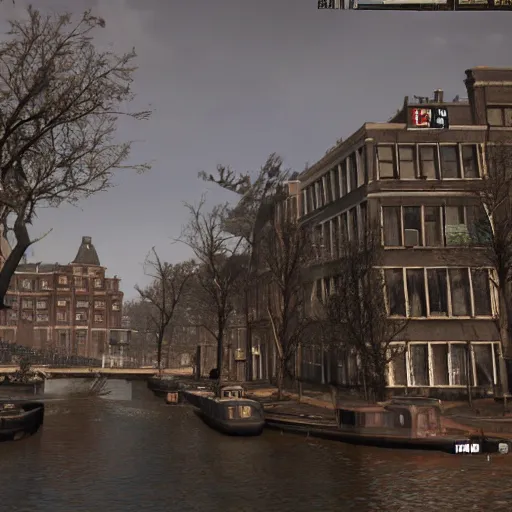 Image similar to De Dam in Amsterdam in ruins post-nuclear war in Fallout 4, in game screenshot