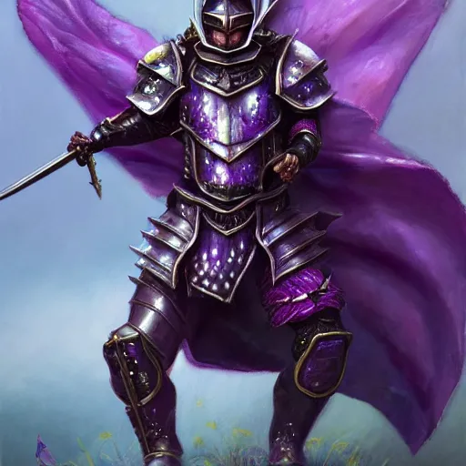 Image similar to reaching for a purple crystal armored mouse sword warrior, trending on Artstation, award winning, Oil Painting, 8k scan