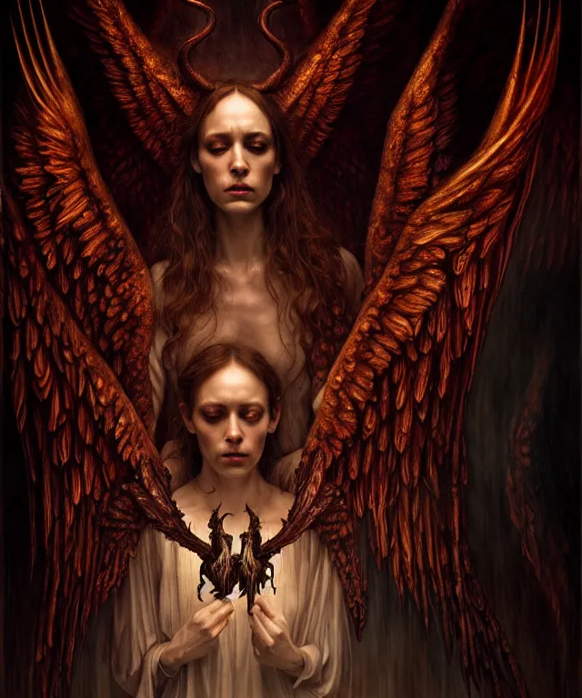 Image similar to epic professional digital art of angels and demons, horrific yet beautiful vibe, evocative, atmospheric lighting, painted, intricate, highly detailed, by leesha hannigan, wayne haag, reyna rochin, ignacio fernandez rios, mark ryden, iris van herpen, artstation, cgsociety, stunning, gorgeous, sharp focus, cinematic, masterpiece