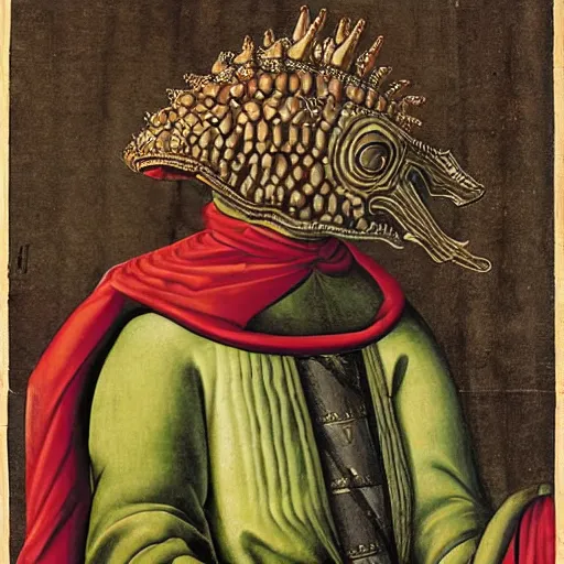 Prompt: portrait of an anthropomorphic ankylosaurus, dressed as an italian king, sandro bottecelli, 1 5 0 0