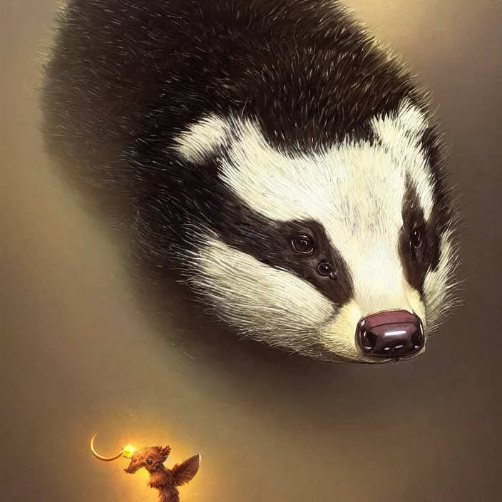 Image similar to highly detailed portrait of a cute badger, unreal engine, fantasy art by greg rutkowski, loish, rhads, ferdinand knab, makoto shinkai and lois van baarle, ilya kuvshinov, rossdraws, tom bagshaw, alphonse mucha, global illumination, radiant light, detailed and intricate environment