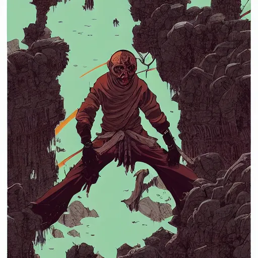 Prompt: undead monk 2d illustration by Feng Zhu and Loish and Laurie Greasley, Victo Ngai, Andreas Rocha, John Harris, artstation, sharp focus