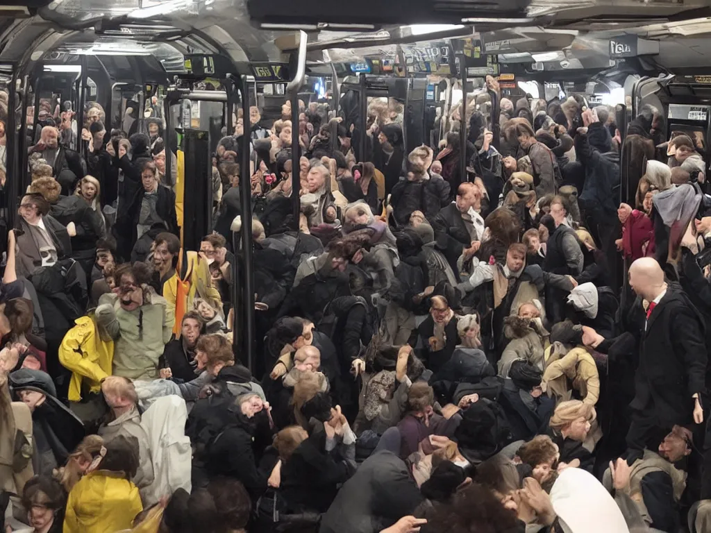 Prompt: interdimensional riots break out in the London Underground
