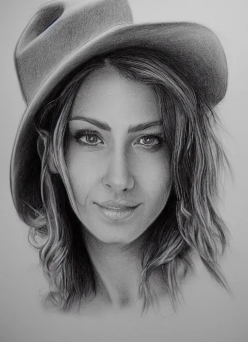 Image similar to 2 0 7 7 s style full body detailed pencil drawing of a cowgirl beautiful face, realistic