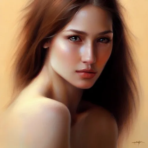 Image similar to a portrait of a very beautiful woman with a thin scar across her left cheek, brown eyes, shoulder-length brown hair, illustration, soft lighting, soft details, painting oil on canvas by mark arian by artgerm, trending on artstation, 4k, 8k, HD