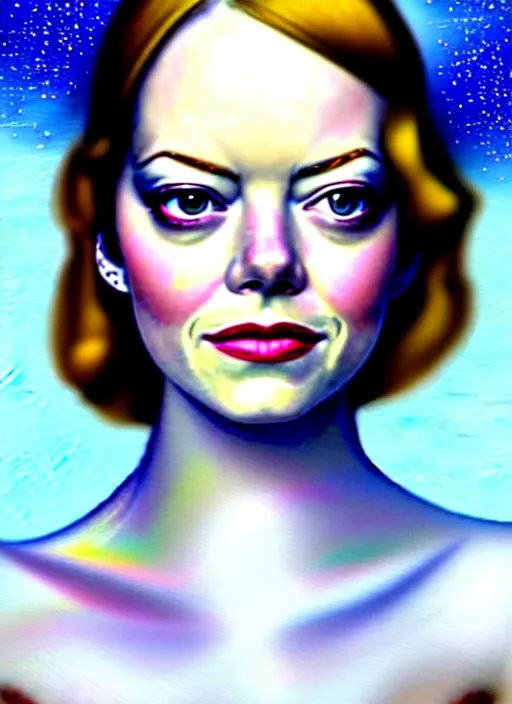 Prompt: amazingly pretty painting depiction of Emma Stone in 2012 as a young goddess staring seductively at you. soft detailed painting at 16K resolution and amazingly epic visuals. epically beautiful image. amazing effect, image looks gorgeously crisp as far as it's visual fidelity goes, absolutely outstanding. vivid clarity. ultra. iridescent. mind-breaking. mega-beautiful pencil shadowing. beautiful face. Ultra High Definition. soft shading. smooth soft texture. intensely beautiful.