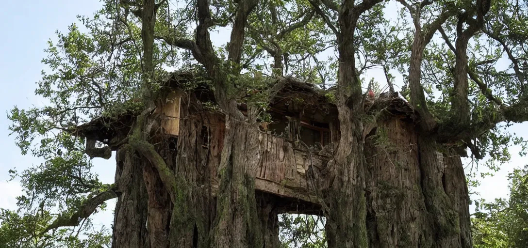 Prompt: house built into a tree