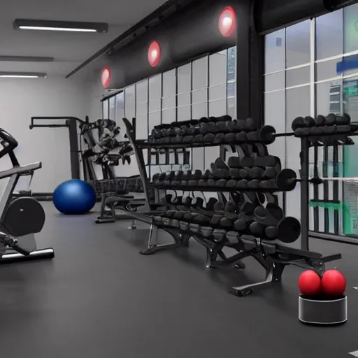 Image similar to a gym with weights made vr headset