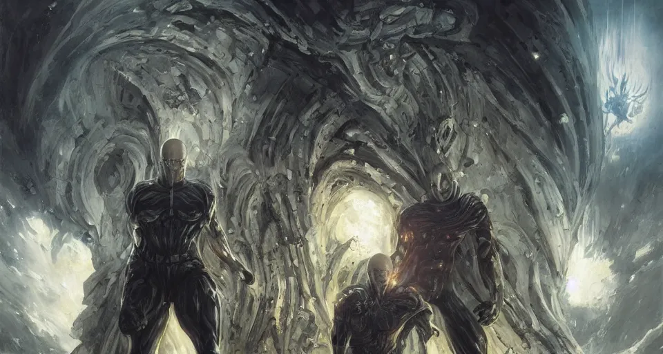 Image similar to one punch man by h. r. giger and greg rutkowski - elden ring