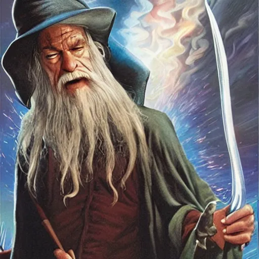 Image similar to comic book cover for'gandalf goes to wal - mart ', art by alex ross