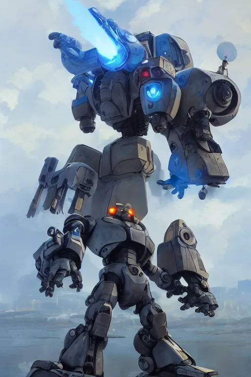 Image similar to mechwarrior 5 : mercenaries mech megaman transformer robot boss tank engine game octane render, 4 k, hd 2 0 2 2 3 d cgi rtx hdr style chrome reflexion glow fanart jesper ejsing, by rhads, makoto shinkai borderlands and by feng zhu rossdraws artstation by digital cinematic pixar and disney unreal zbrush central hardmesh