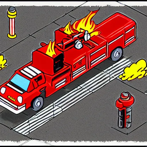 Prompt: isometric fire engine, isometric art